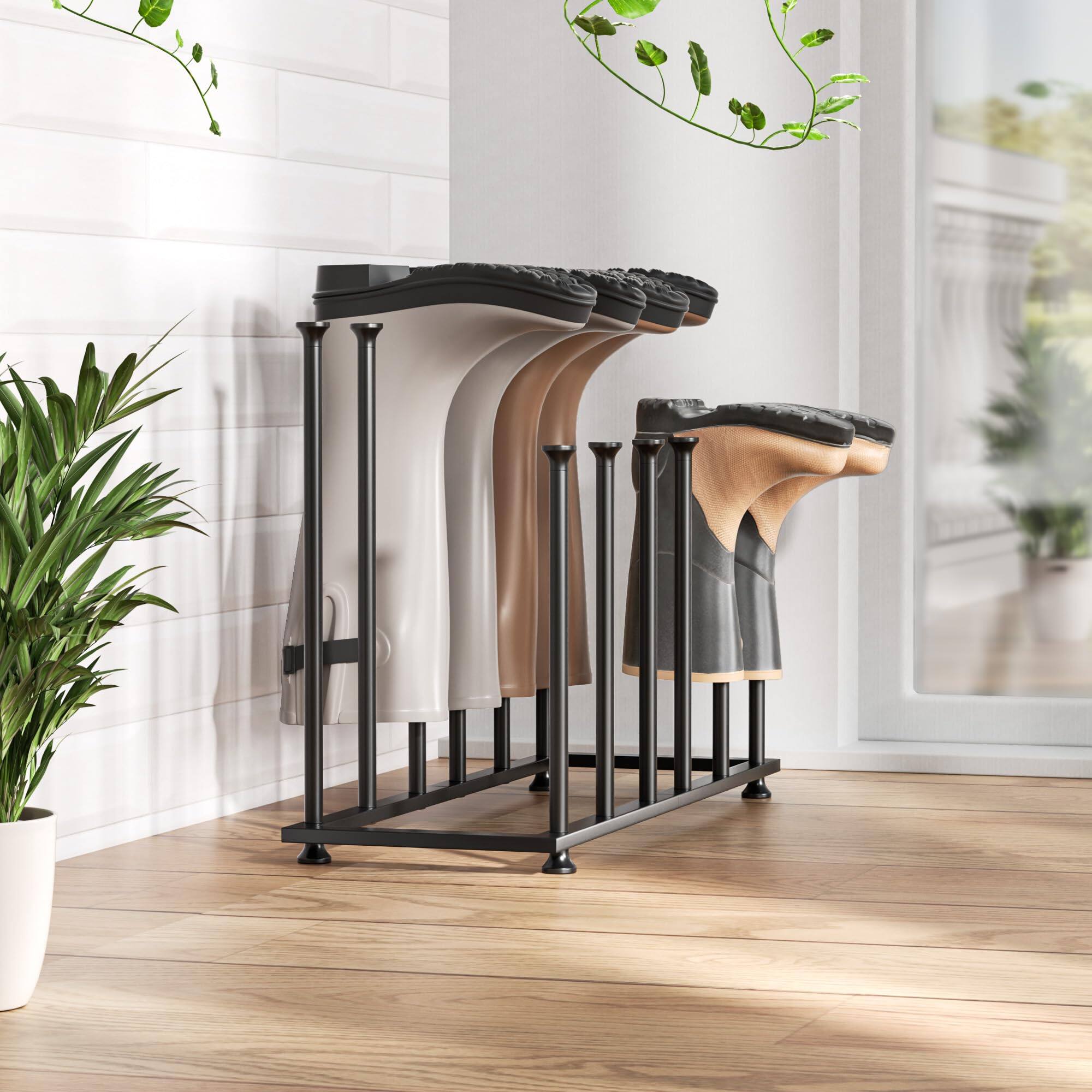 Alt View 6. Hanke - Freestanding Boot Rack Organizer Tall Boots - Black Metal For Dorm Room Closet Entryway Bedroom Patio Outdo... - Standard for 6 Pairs 1.