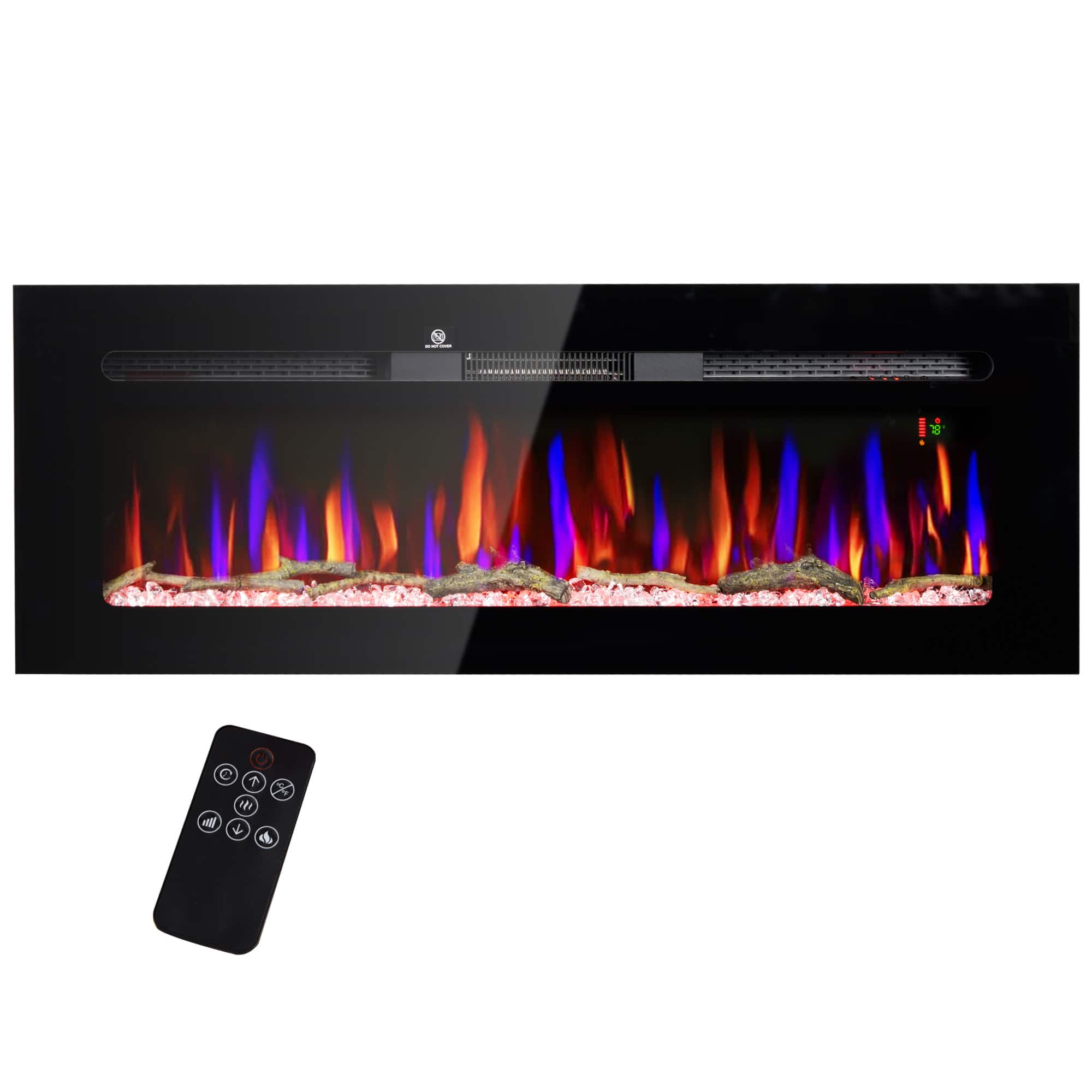 Tiramisubest - 50" Recessed/Wall-Mount Electric Fireplace Heater with Remote Control,Timer,Adjustable Flame Color and Brightness - Black