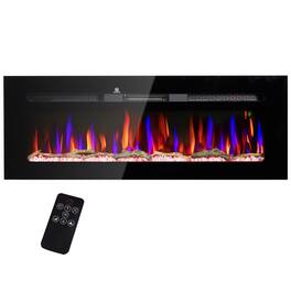 Ecooso - 50" Wall Mounted Electric Fireplace Heater with Remote, Adjustable Flame & Timer - Black