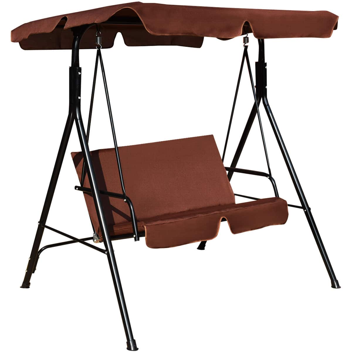 Costway - Loveseat Patio Canopy Swing Glider Hammock Cushioned Steel Frame Outdoor - Coffee