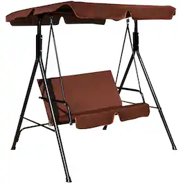 Costway - Loveseat Patio Canopy Swing Glider Hammock Cushioned Steel Frame Outdoor - Coffee
