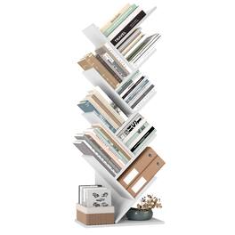 Songmics Home - Tree Bookshelf, 9-Tier Bookcase, Large Bookshelf, Space-Saving Corner Shelf, Book Tree, Holds Books, CDs, Games - Cloud White