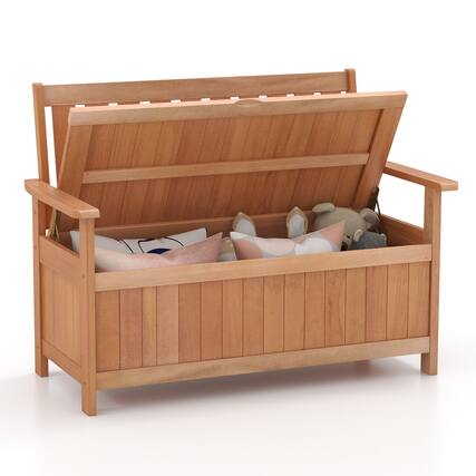 Front. Gymax - Gymax 48'' Storage Bench Wood Loveseat w/ Slatted Backrest for Backyard Patio - Natural.