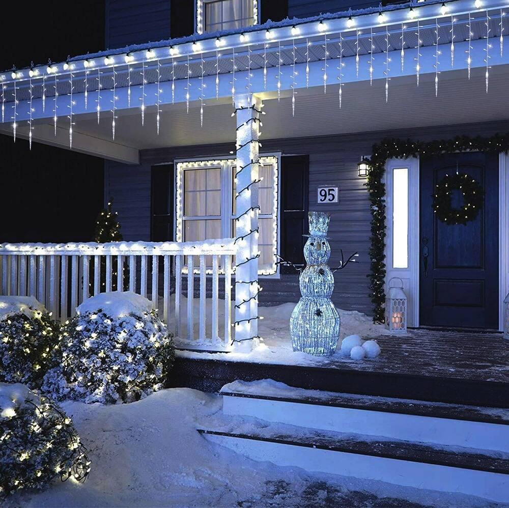 Alt View 1. Schertz - Christmas Icicle Lights 432 LED, 35.4ft, 8 Modes, 72 Drops, Pure White, Indoor & Outdoor Fairy Twinkle Lights - Pure White-with Icicle Pendant.