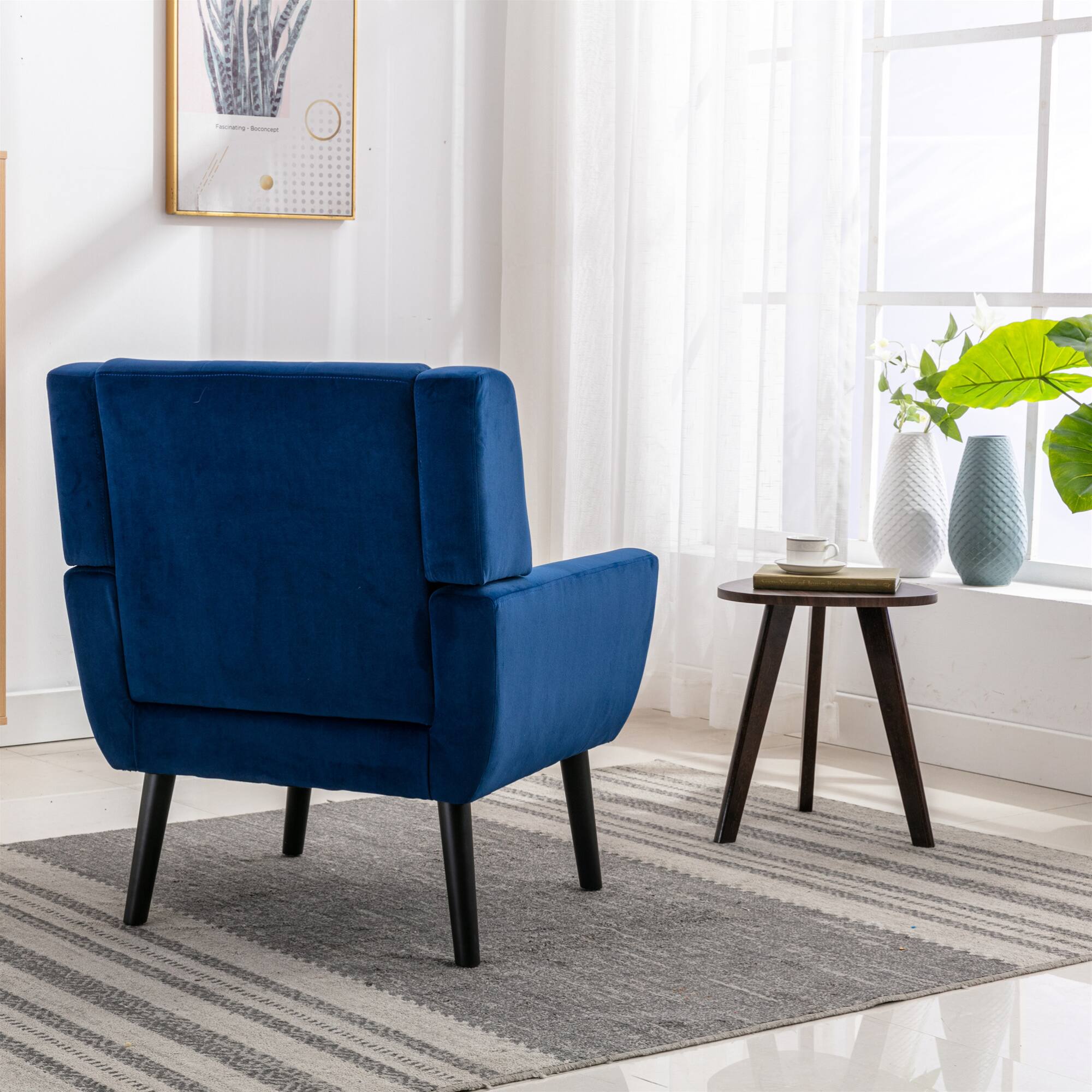 Alt View 1. GOODSILO - Luxury Velvet Upholstered Accent Chair with Ergonomic Design for Living Room and Bedroom Comfort - Blue.