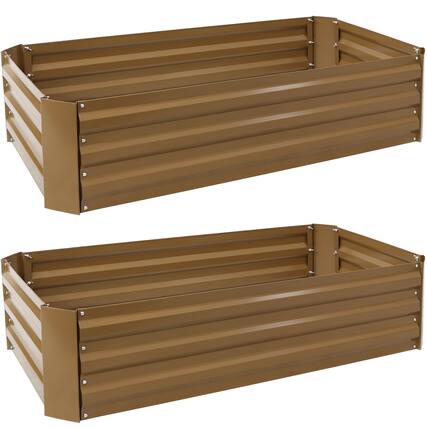 Front. Sunnydaze - 48 in Galvanized Steel Rectangle Raised Bed - Set of 2 - Brown.