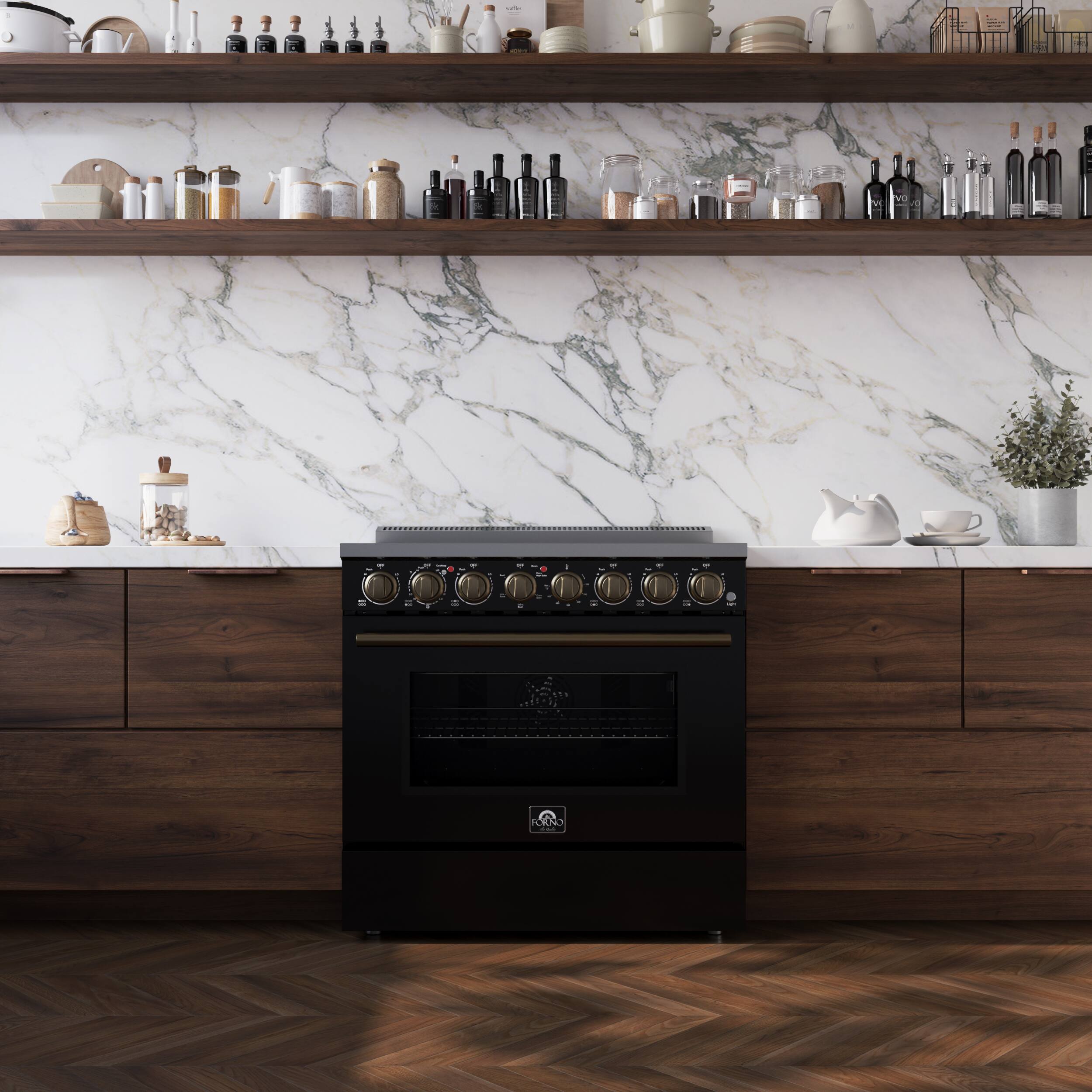 Alt View 7. Forno Appliances - Paolo 5.44 Cu. Ft. Freestanding Electric True Convection Range with Warming Zone - Black.