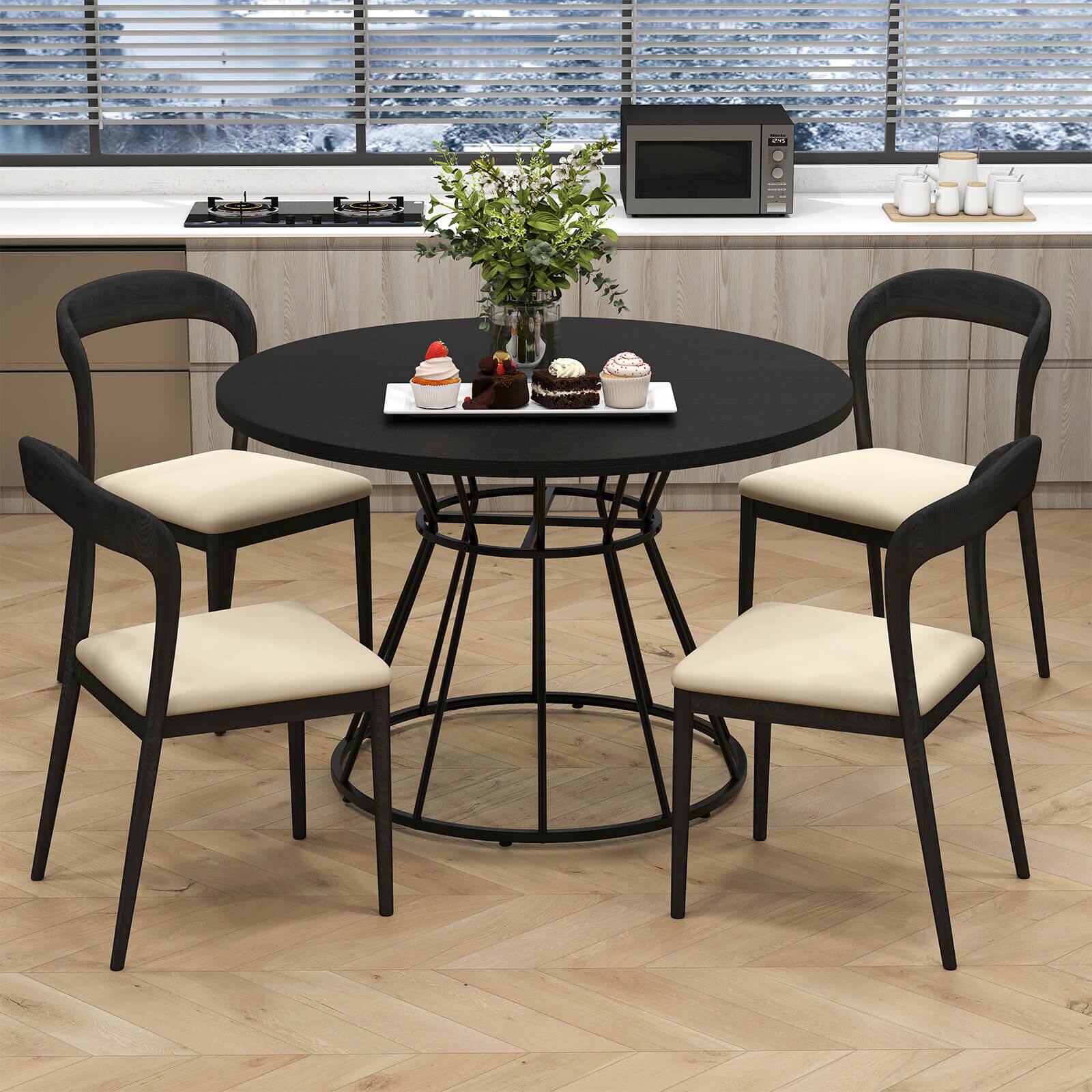 Alt View 3. Costway - Costway 47" Round Dining Table with Wooden Tabletop, Metal Base for Home Dining Room - Black.