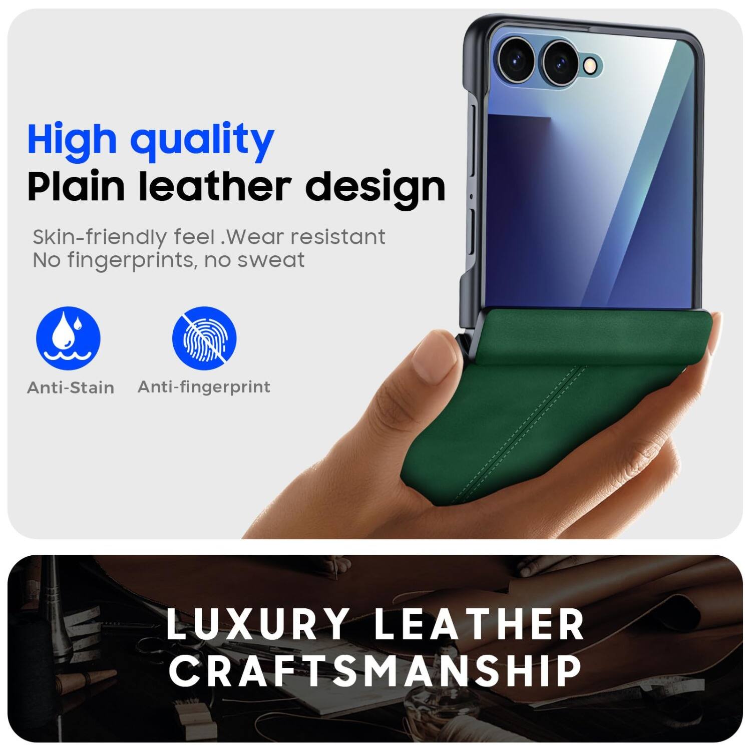 High quality Plain leather design  
Skin-friendly feel. Wear resistant  
No fingerprints, no sweat  
Anti-Stain  
Anti-fingerprint  
LUXURY LEATHER CRAFTSMANSHIP