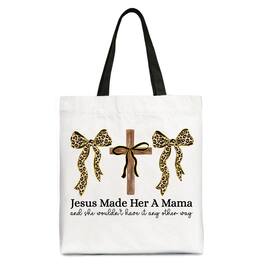 OrnamentallyYou - Jesus Made Her A Mama Tote Bag, Coquette Christian Leopard Bows Faith Gift Shopper - White Black