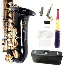Front. Winado - New Brass Eb Alto Saxophone Black Sax w/ Other Accessories.