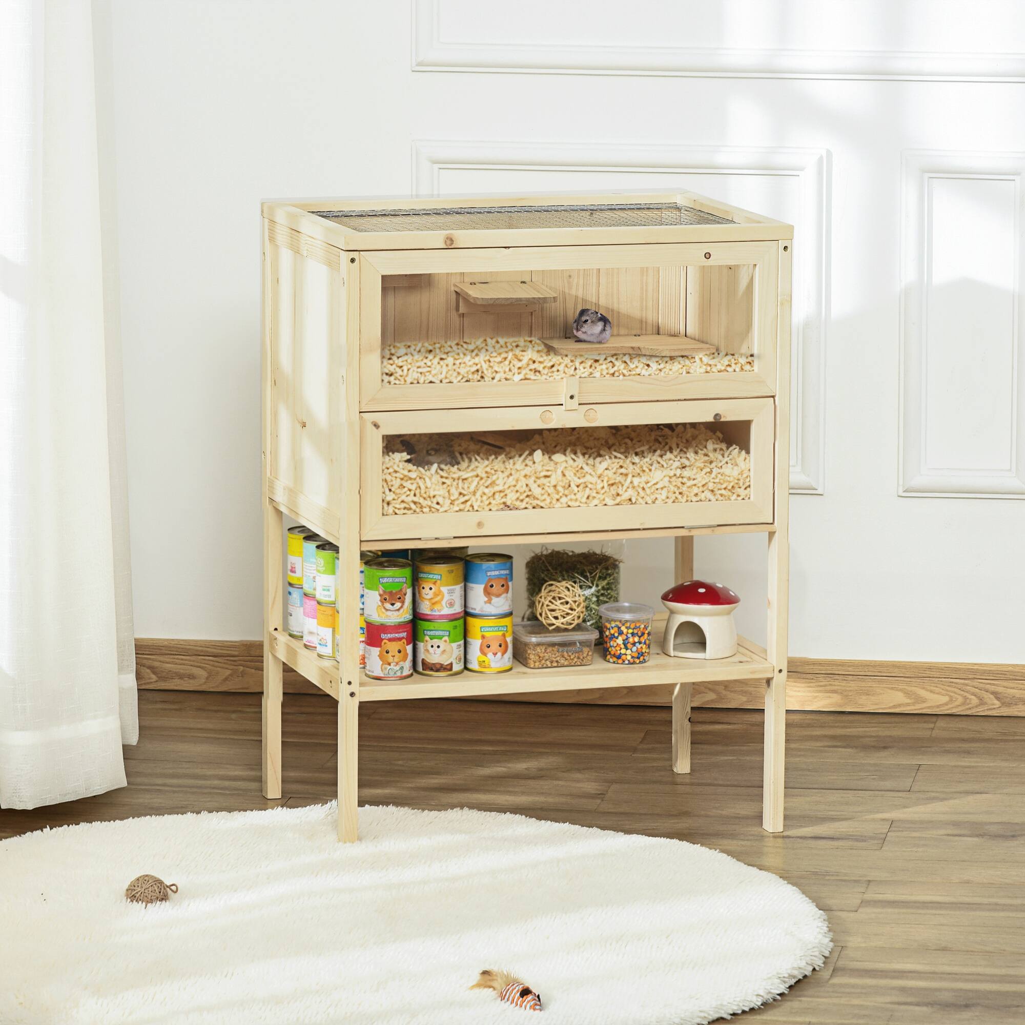 Alt View 1. Pawhut - Wooden Hamster Cage Mice and Rat Cage Small Animals Hutch with Openable Top, Front Door, Shelf.