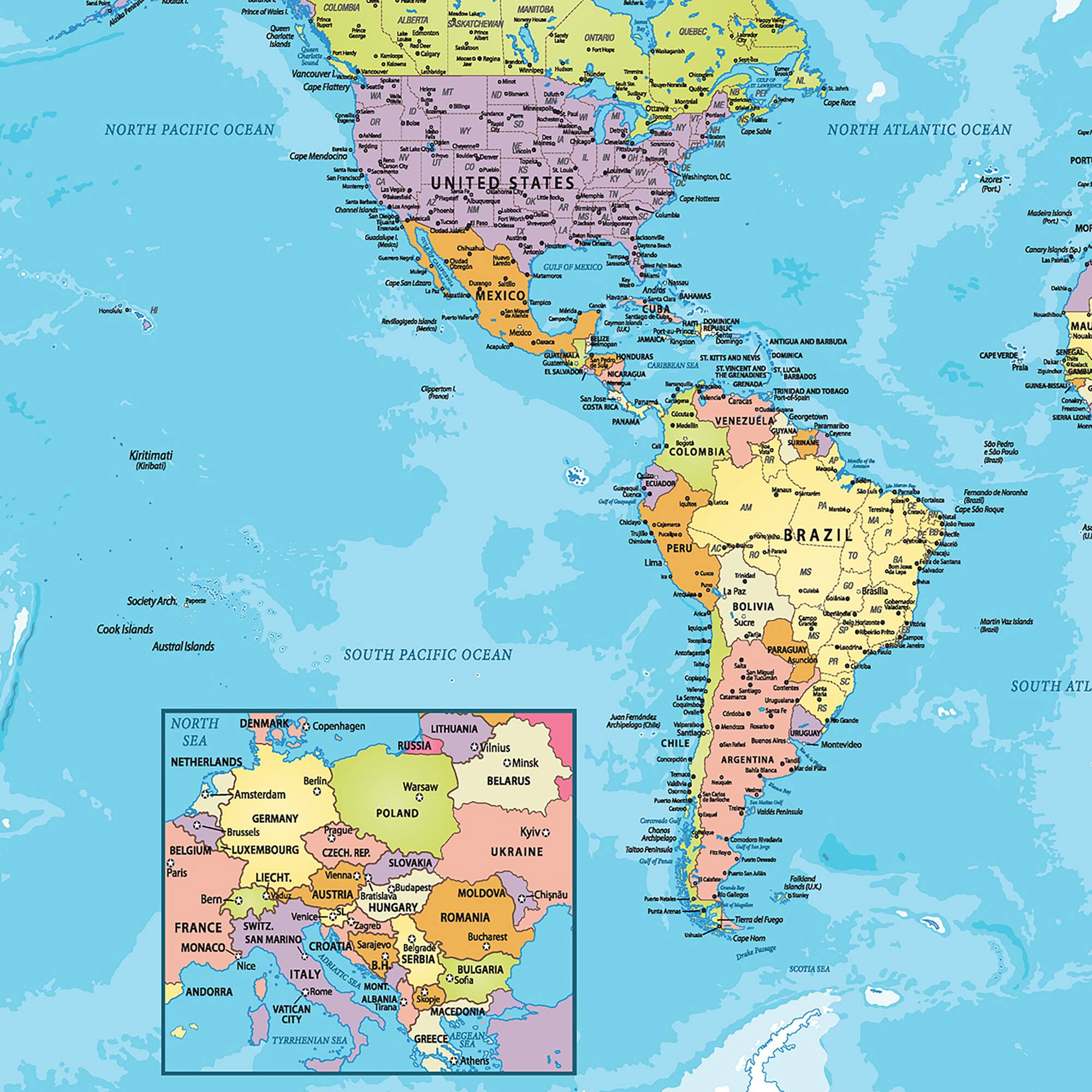 The text on the image is a mix of country names and regions. Here is a grouped and corrected version of the text:

North Pacific Ocean - United States - Canada - Alaska - Hawaii - Australia - New Zealand - Cook Islands - South Pacific Ocean - Antarctica - South America - Brazil - Peru - Colombia - Venezuela - Ecuador - Bolivia - Chile - Argentina - Uruguay - Paraguay - Belarus - Russia - Ukraine - Moldova - Romania - France - Switzerland - San Marino - Monaco - Croatia - Serbia - Bosnia and Herzegovina - Kosovo - Albania - North Atlantic Ocean - Denmark - Lithuania - Netherlands - Germany - Austria - Italy - Poland - Belarus - Ukraine - Moldova - Romania - France - Switzerland - San Marino - Monaco - Croatia - Serbia - Bosnia and Herzegovina - Kosovo - Albania - North Pacific Ocean - United States - Canada - Alaska - Hawaii - Australia - New Zealand - Cook Islands - South Pacific Ocean - Antarctica - South America - Brazil - Peru - Colombia - Venezuela - Ecuador - Bolivia - Chile - Argentina - Uruguay - Paraguay - Belarus - Russia - Ukraine - Moldova - Romania - France - Switzerland - San Marino - Monaco - Croatia - Serbia - Bosnia and Herzegovina - Kosovo - Albania - North Atlantic Ocean - Denmark - Lithuania - Netherlands - Germany - Austria - Italy - Poland - Belarus - Ukraine - Moldova - Romania - France - Switzerland - San Marino - Monaco - Croatia - Serbia - Bosnia and Herzegovina - Kosovo - Albania - North Pacific Ocean - United States - Canada - Alaska - Hawaii - Australia - New Zealand - Cook Islands - South Pacific Ocean - Antarctica - South America - Brazil - Peru - Colombia - Venezuela - Ecuador - Bolivia - Chile - Argentina - Uruguay - Paraguay - Belarus - Russia - Ukraine - Moldova - Romania - France - Switzerland - San Marino - Monaco - Croatia - Serbia - Bosnia and Herzegovina - Kosovo - Albania - North Atlantic Ocean - Denmark - Lithuania - Netherlands - Germany - Austria - Italy - Poland - Belarus - Ukraine - Moldova - Romania - France - Switzerland - San Marino - Monaco - Croatia - Serbia - Bosnia and Herzegovina - Kos