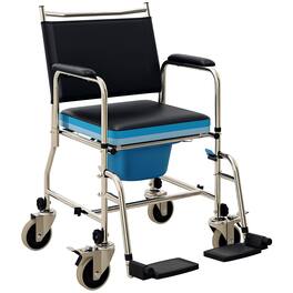 Homcom - Rolling Commode & Shower Chair with Wheels, 3 in 1 Bedside Commode Chair with Padded Seat, Backrest, for Handicap - Black
