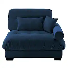 Ropilly - Blue Velvet Sofa Single Seat Sofa with Pillows Deep Seat Modular Sofa Section - Blue