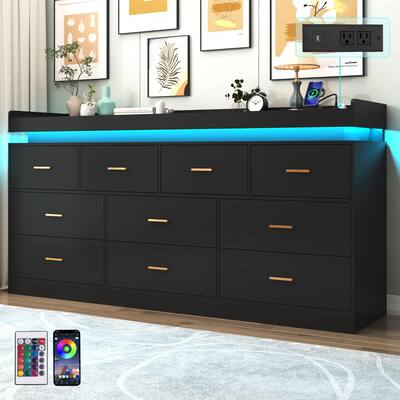 Lent Glitter Wood 10 Drawer LED Dresser with USB Charging, Modern Storage Cabinet for Closet Organization, Living Room & Hallway Furniture Black DJZH000066 - Best Buy Lent Glitter Wood 10 Drawer LED Dresser with USB Charging, Modern Storage Cabinet for Closet Organization, Living Room & Hallway Furniture Black DJZH000066 - Best Buy