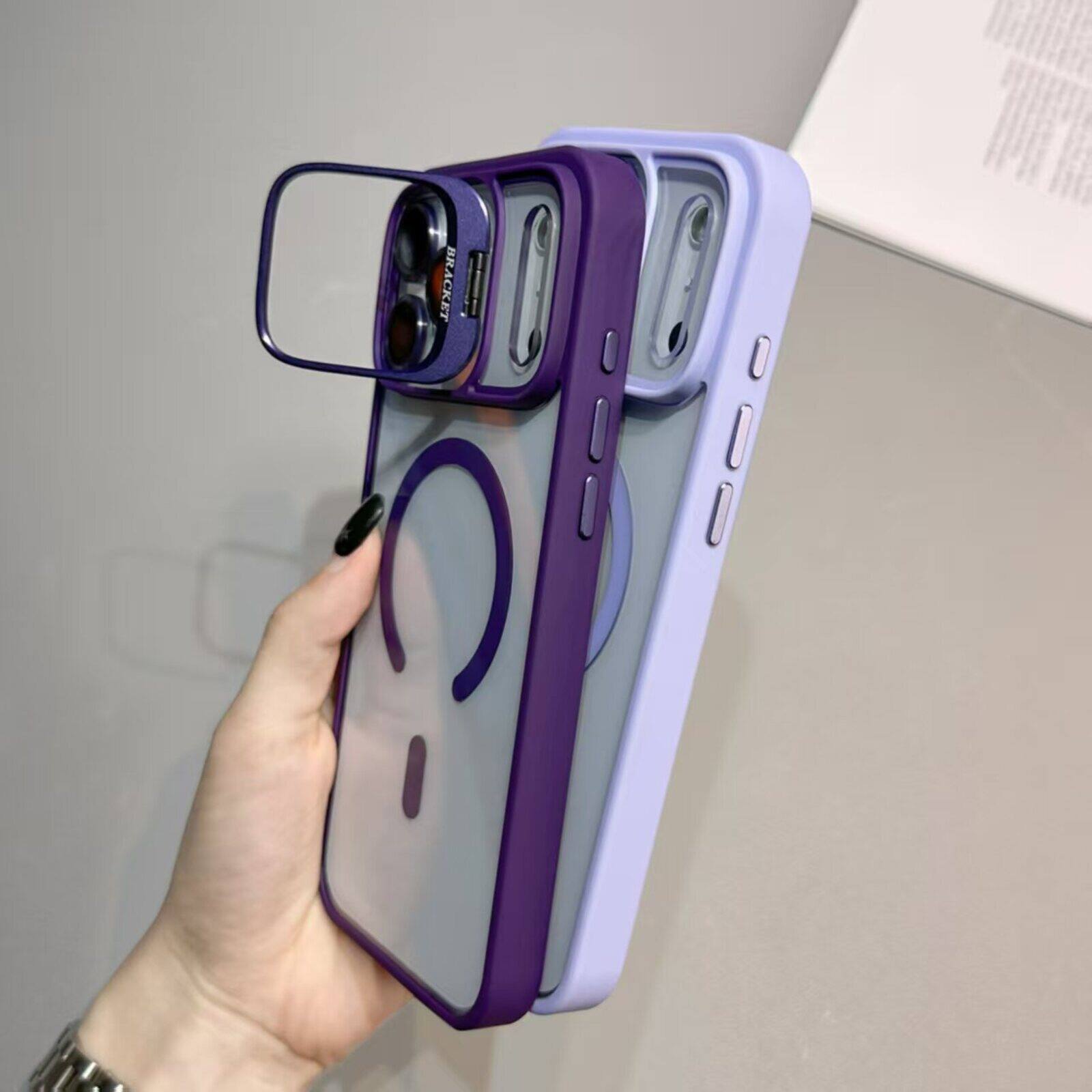 Alt View 3. UUCOVER - For Apple iPhone 17 Pro Max Magnetic Clear Case with Built-in Lens Kickstand and Lens Protector Cover, Shockproof Shell - Darkpurple.