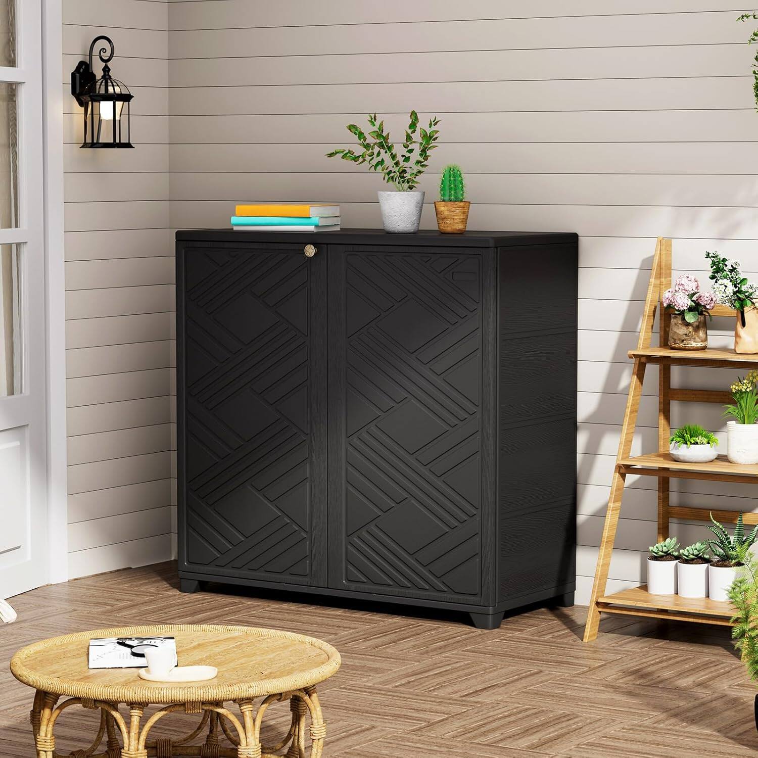 Alt View 1. Yardgrace - Outdoor Storage Shed with 1 Shelf, All-Weather Resin Cabinet for Patio, Garden, and Backyard - Black.