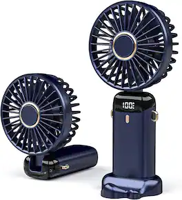 Cluzine - Navy Blue Handheld Portable Fan with 5 Speeds, Aromatherapy, 3000mAh Battery, USB Charging