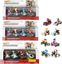Mattel - Hot Wheels Mario Kart 4-Pack 3-Piece W Assortment (Nintendo) - COLLECTIBLES - Multicolor