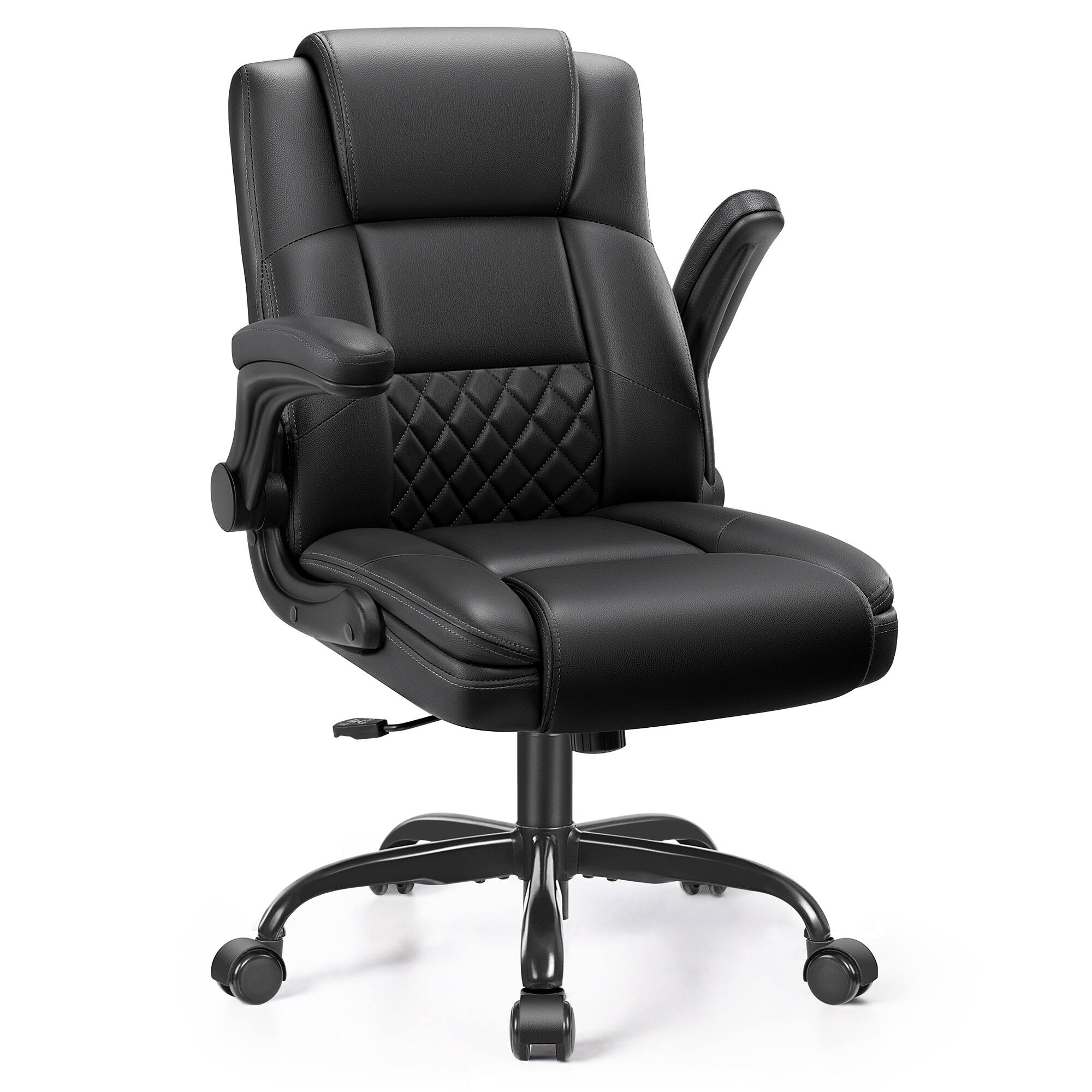 Angle. Brick Attic - Executive Leather Office Chair with Adjustable Flip-up Arms and Lumbar Support,Adjustable Hight Swivel Desk Chair - Black.