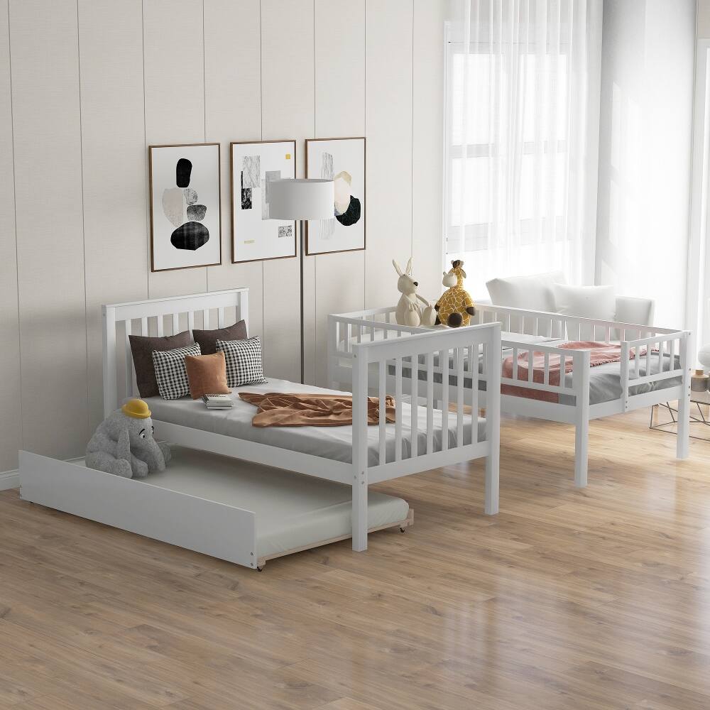 Left. Loheer - Loheer Twin Over Twin Bunk Bed with Trundle and Storage White - White.
