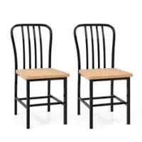 Costway Dining Chairs Set of 2 High Back Chairs Metal Frame Footrests Kitchen - Black/Natural - Front_Zoom