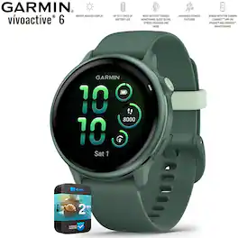 Garmin - VIVOACTIVE 6 Fitness GPS Smartwatch Green with Band + 2 Year Warranty - Metallic Jasper Green with Jasper Green Band - (2025)