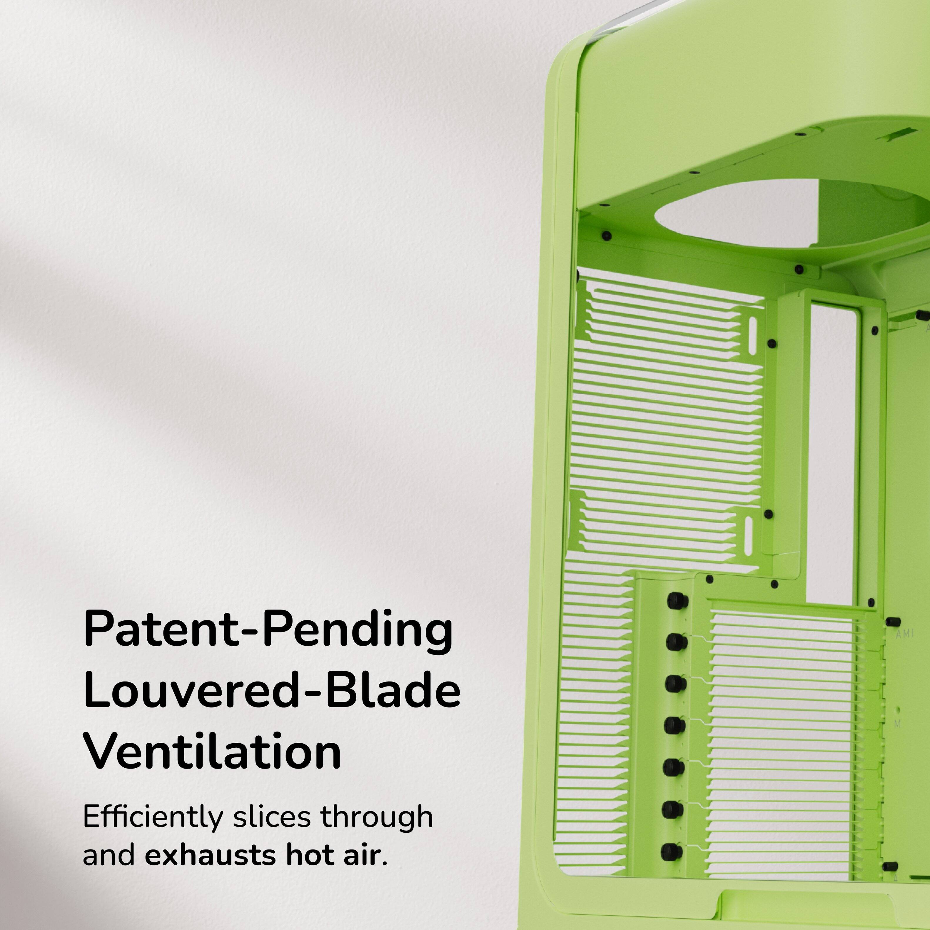 Patent-Pending Louvered-Blade Ventilation  
Efficiently slices through and exhausts hot air.
