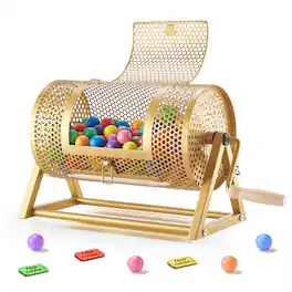 VEVOR - Raffle Ticket Spinner, 11.6" x 6.6" Holds 2500 Tickets or 100 Ping Pong Balls, Raffle Drum Lottery Spinning Cage - Gold