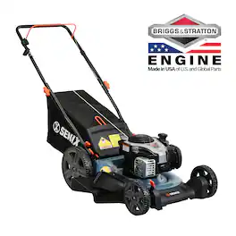 SENIX - 21" 140cc 4-Cycle Briggs & Stratton Engine Gas Push Lawn Mower with 3-in-1 Mulching, Bagging, Side Discharge - Blue