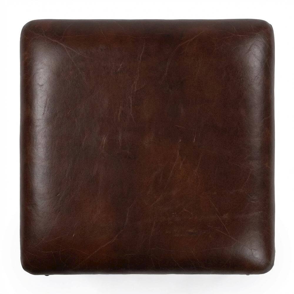 Front. Starlight Canyon Home - Square Industrial Ottoman Footstool with Distressed Finish for Living Room - Medium Brown.