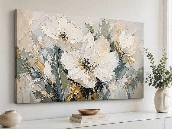 Front. FC Design - Large Canvas 24x36" Ready-to-Hang 24x36" Floral Art Painting Home Wall Décor - MultiColor.