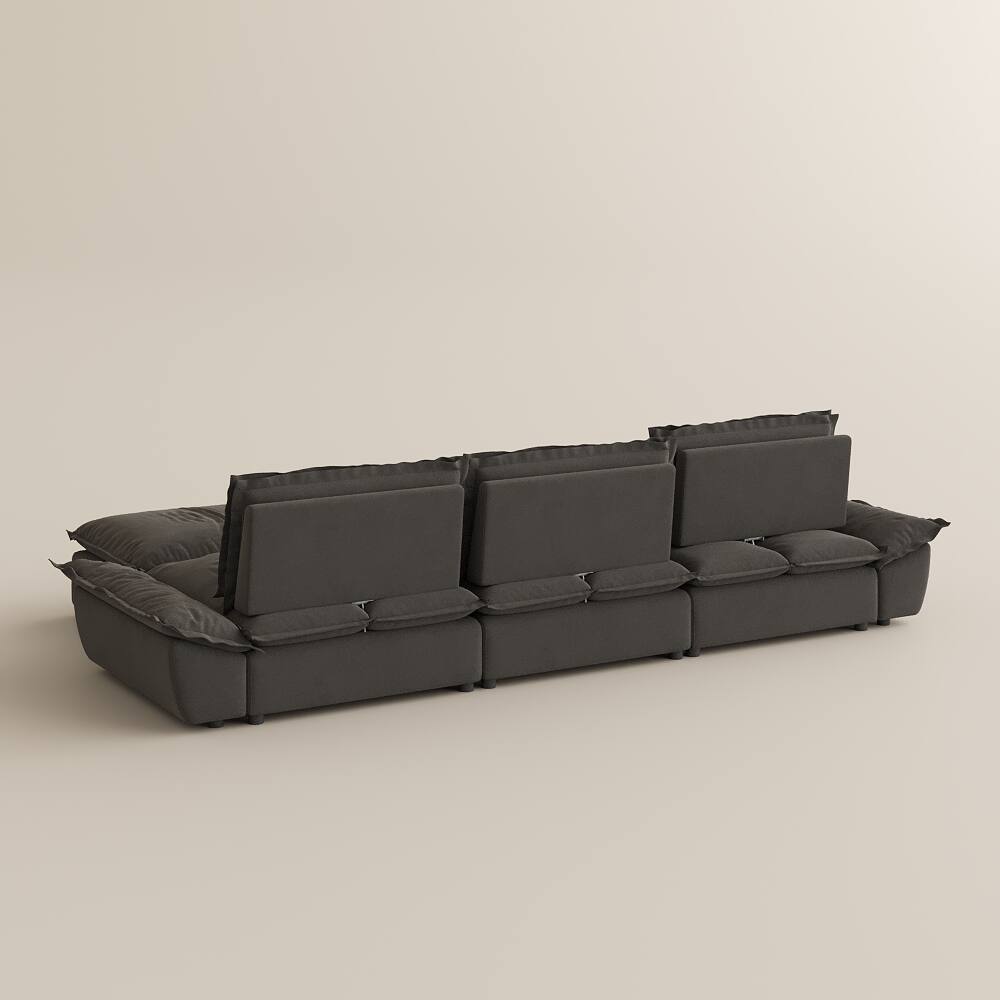 Alt View 10. POVISON - Modern Beige Sleeper Sofa with 3 Ottomans - Gray Suede Fabric.