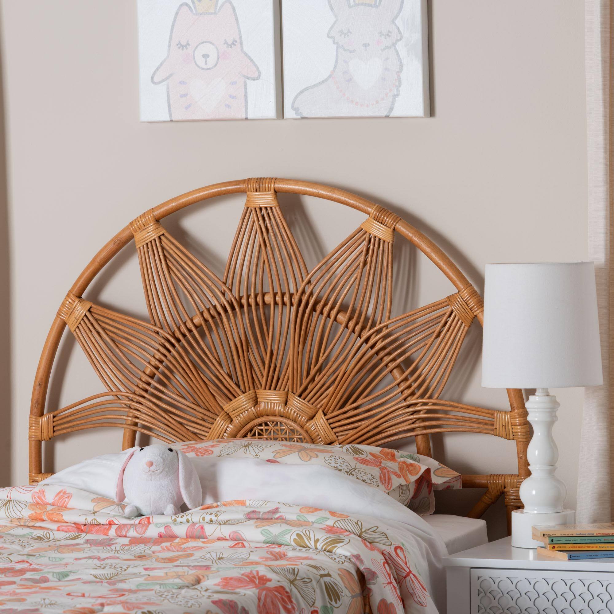 bali & pari Jasmine Natural Rattan Freestanding Headboard, Twin Light ...