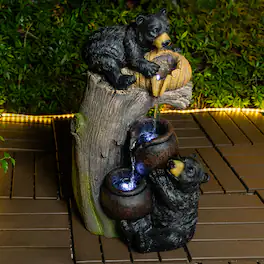 Anysun - Bear Outdoor Water Fountain with LED Lights – Cascading Fountains Outdoor – 23.62" Garden Fountain Decor - Brown Grey