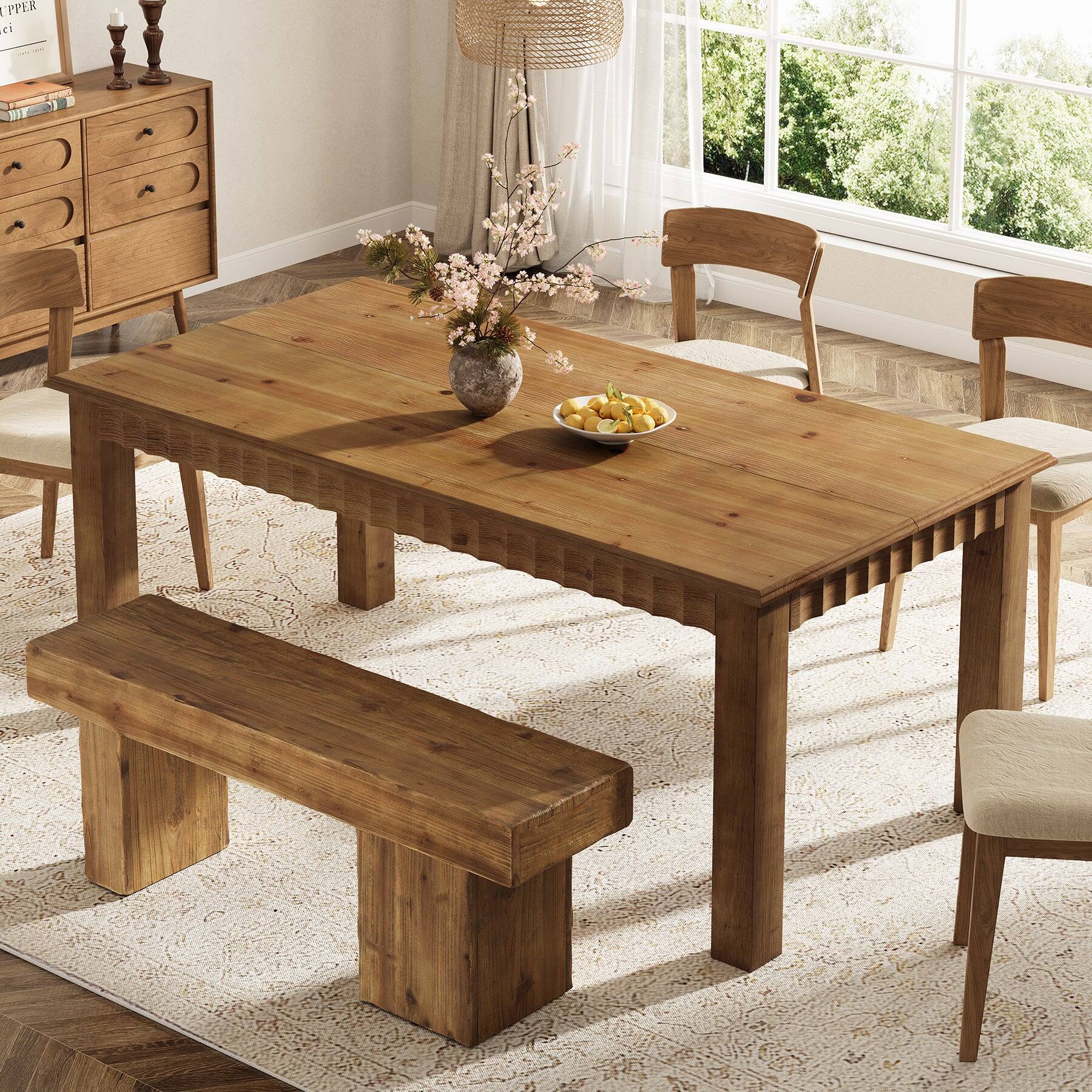 Tribesigns Solid Wood Dining Table with Wood Grain Finish and ...