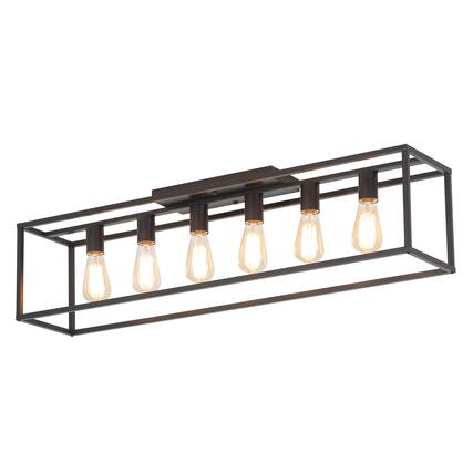 Front. Umeiluce - 6 Lights Island Ceiling Flush Mount Light Cage Farmhouse Vintagle style for Dinning Room Asile Matte Black finish - Matte Black.