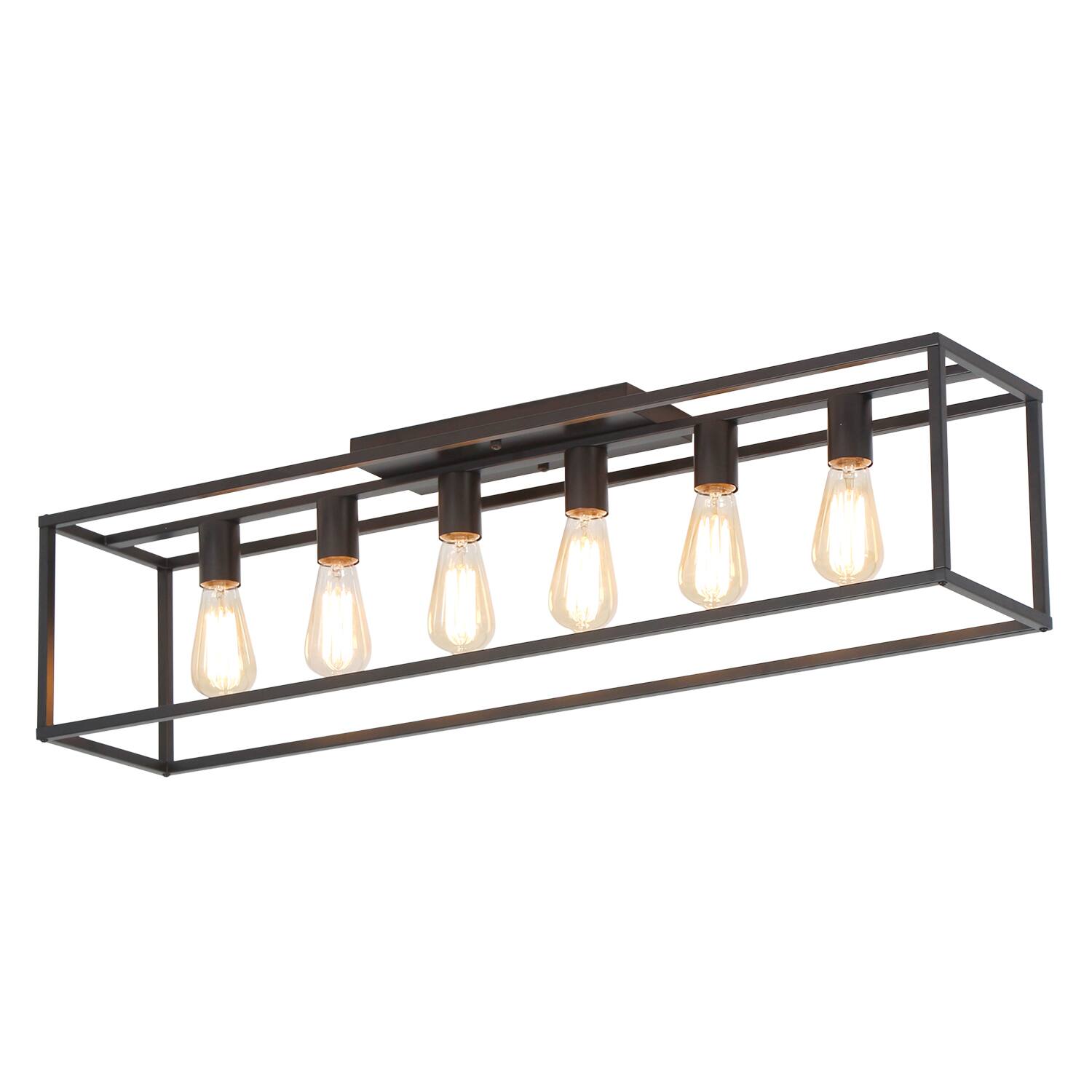 Front. Umeiluce - 6 Lights Island Ceiling Flush Mount Light Cage Farmhouse Vintagle style for Dinning Room Asile Matte Black finish - Matte Black.