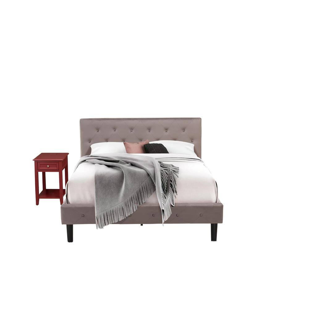 Alt View 4. East West Furniture - NL14Q-1DE13 2 Pc Queen Bed Set - 1 Bed Brown Taupe Velvet Fabric Headboard and 1 Night Stand - Burgundy Finish - Taupe Brown.