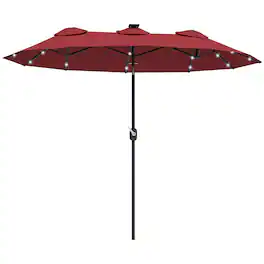 Outsunny - Patio Umbrella, 9.7' Outdoor Umbrella with Tilt and Crank, LED Solar Light and 12 Ribs - Wine Red
