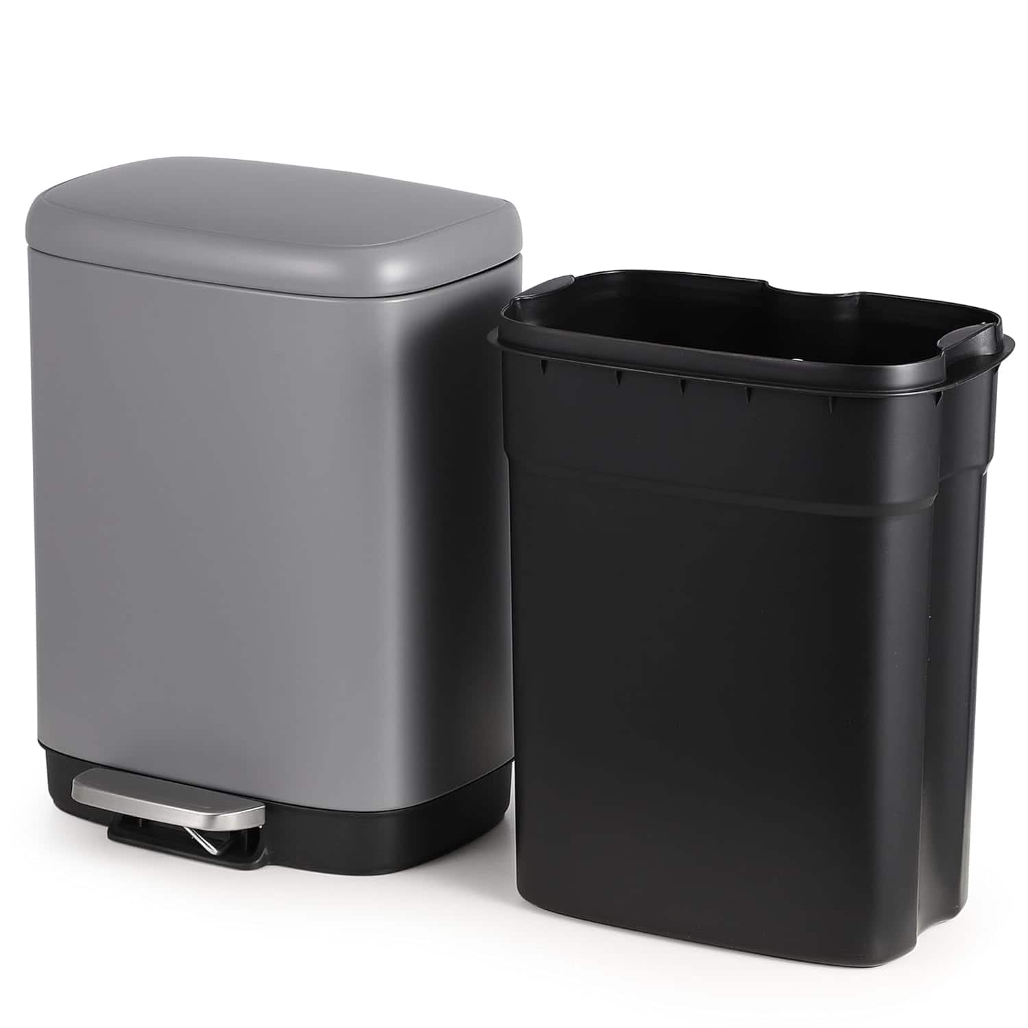 Acekool - Smudge Resistant Rectangular Trash Can T8 12 Liter Stainless Steel Fingerprint Resistant Surface - Gray