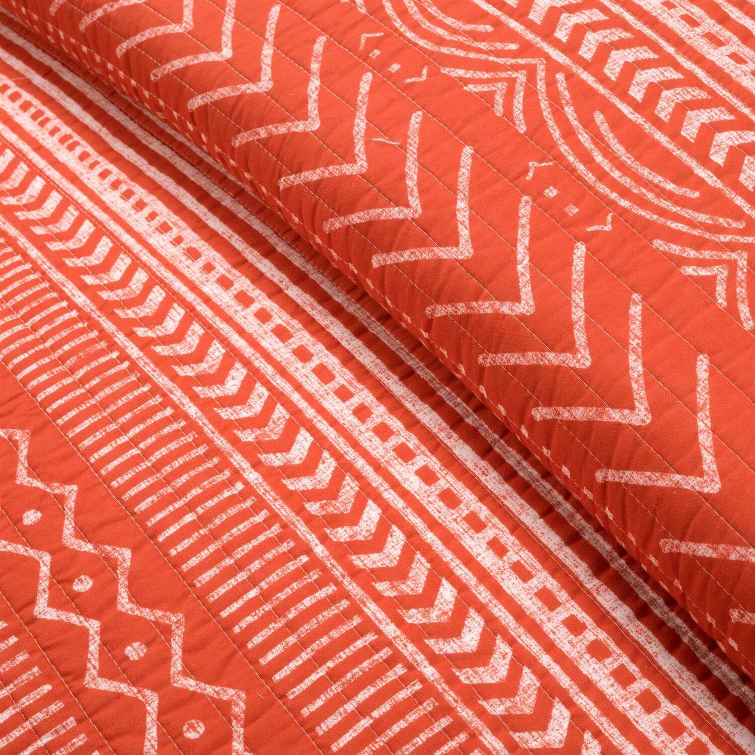 Left. Hivvago - King size Scandinavian Chevron Orange White Stripe Reversible Cotton Quilt Set - Orange White.
