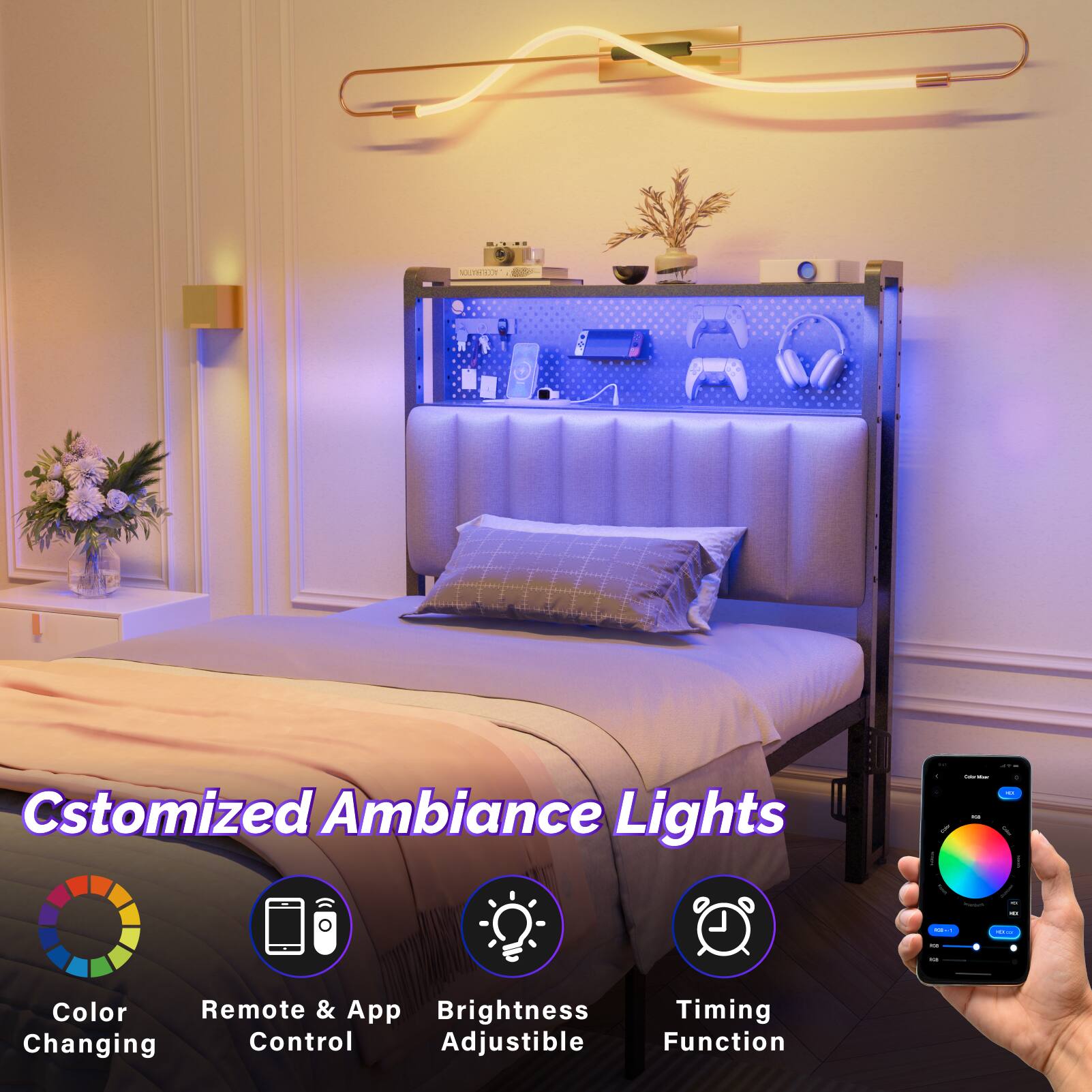Customized Ambiance Lights

- Color Changing
- Remote & App Control
- Brightness Adjustable
- Timing Function