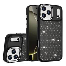 Kitcheniva - Faux Crystals Chrome Plated Phone Case With Tempered Glass For iPhone 17 Pro Max - Black
