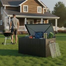 HOMLUX - Metal Storage Box Store Medium Outdoor Deck Box Patio Storage Bin Chests Storage and Organization - Black