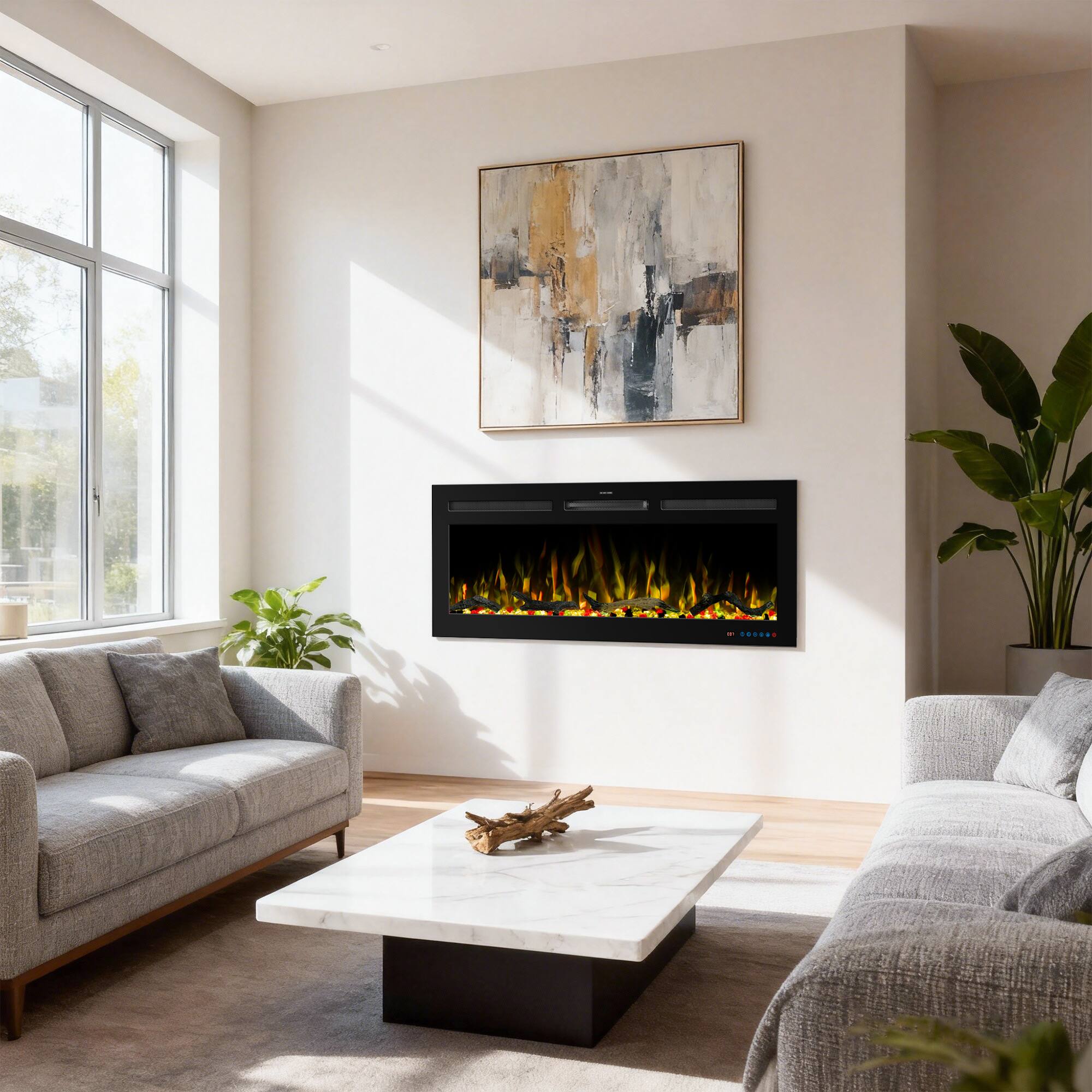 Left. Ihomeadore - 42" Smart Recessed Wall-Mounted Electric Fireplace Insert with APP and Remote, Multi-Color Flame & Speed - Black.