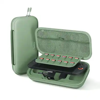 Front. Belkin - Gaming Charging Case for Nintendo Switch 2, 10k Portable Charger Case 20W Quick Charging, Game Card Storage - Sage Green.