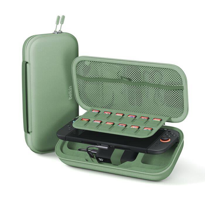 Front. Belkin - Gaming Charging Case for Nintendo Switch 2, 10k Portable Charger Case 20W Quick Charging, Game Card Storage - Sage Green.