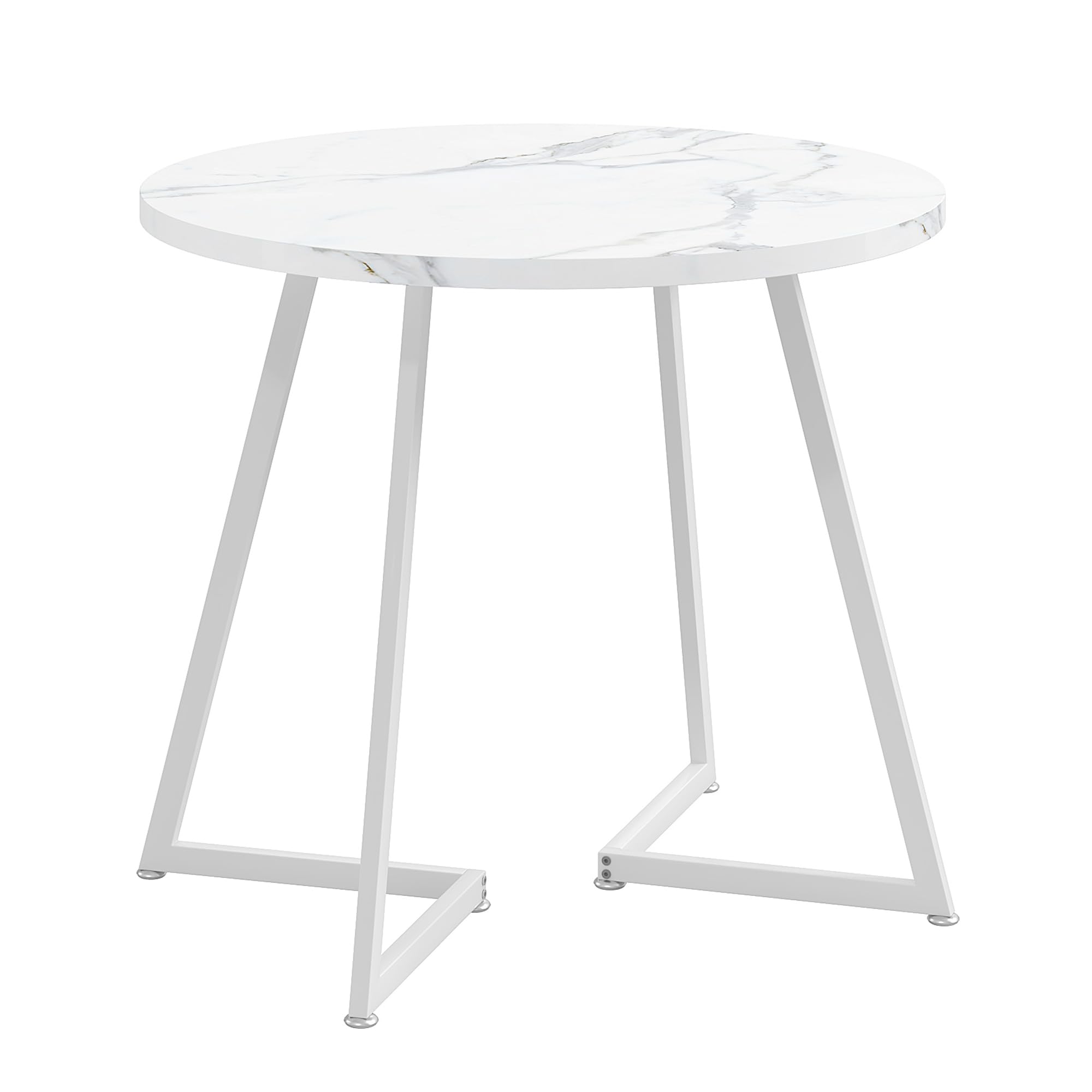 Alt View 4. MAGICAL RUBS - Round Dining Room Table With Wood Grain Tabletop And Steel Frame  For Kitchen Living Office Conference 2 To 4 - Faux Marbled & White 31.5" Round Dining Table.